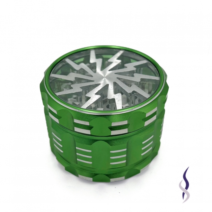 Lightning Bolt Clear Top 4Pieces D63 Herb Aluminium Grinder Green