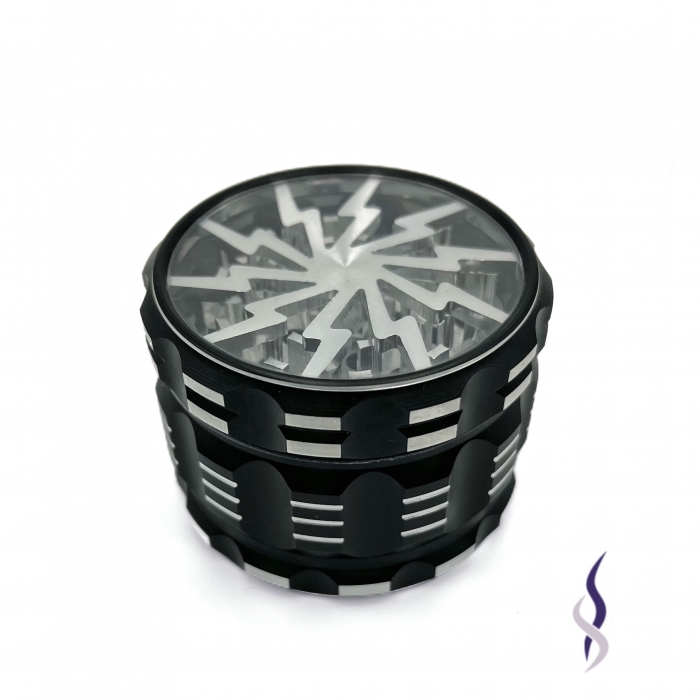 Lightning Bolt Clear Top 4Pieces D63 Herb Aluminium Grinder Black