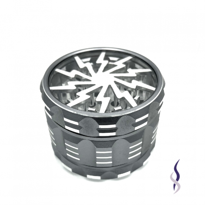 Lightning Bolt Clear Top 4Pieces D63 Herb Aluminium Grinder Grey