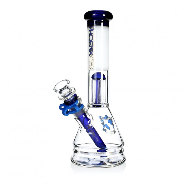 Phoenix Star 6 Arms Tree Perc Beaker Bong 25cm Blue and White