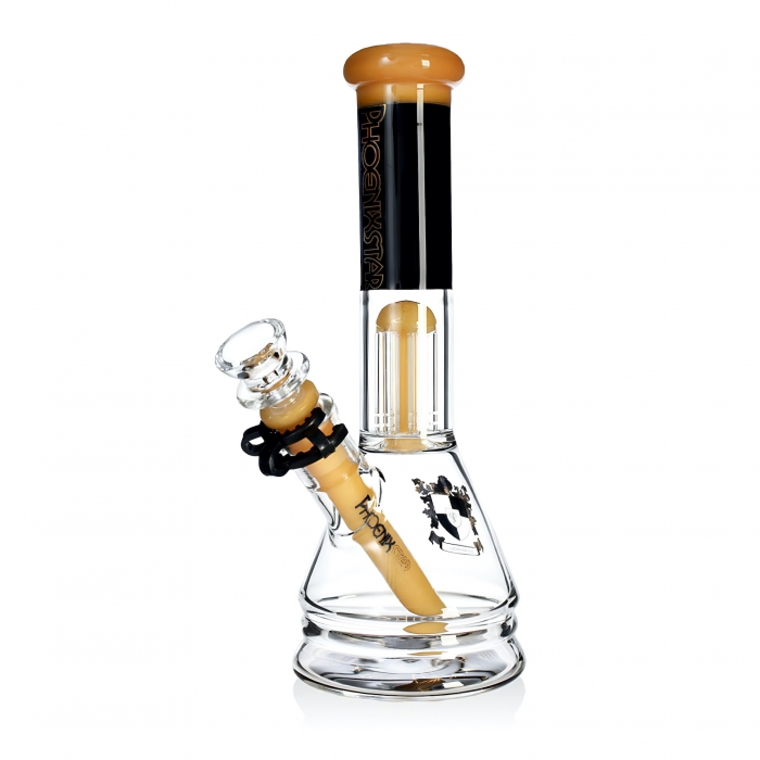 Phoenix Star 6 Arms Tree Perc Beaker Bong 25cm Amber and Black