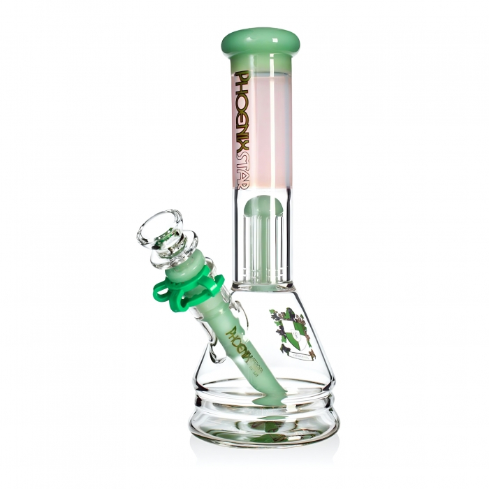 Phoenix Star 6 Arms Tree Perc Beaker Bong 25cm Green and Pink