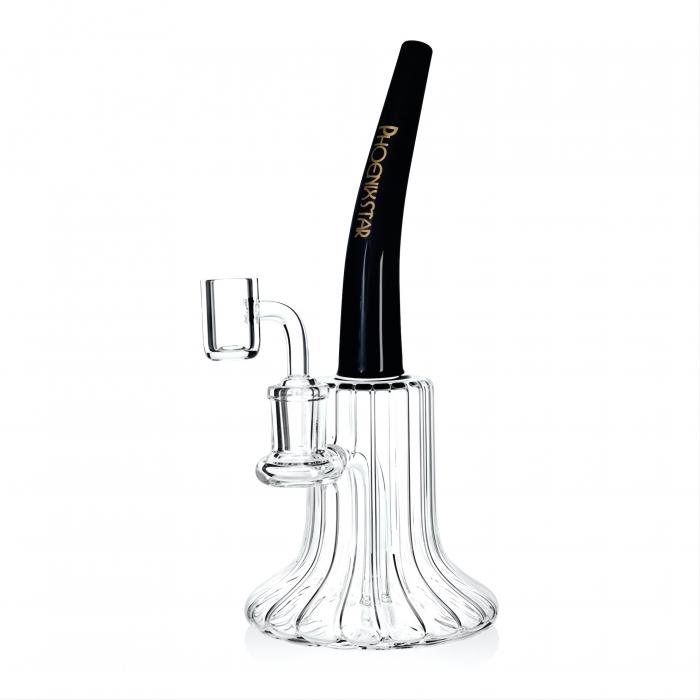 Phoenix Star Glass Ribbed Dab Rig with Quartz Banger 22cm Black