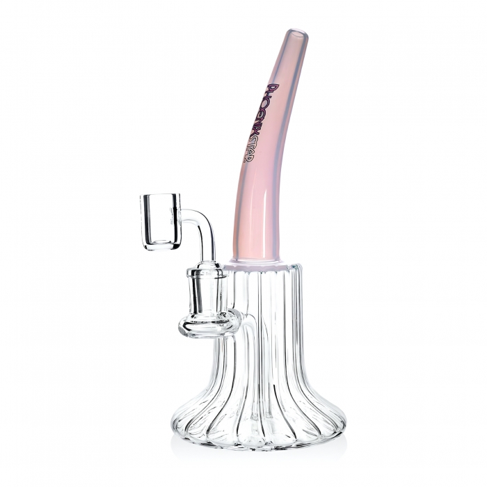 Phoenix Star Glass Ribbed Dab Rig with Quartz Banger 22cm Pink