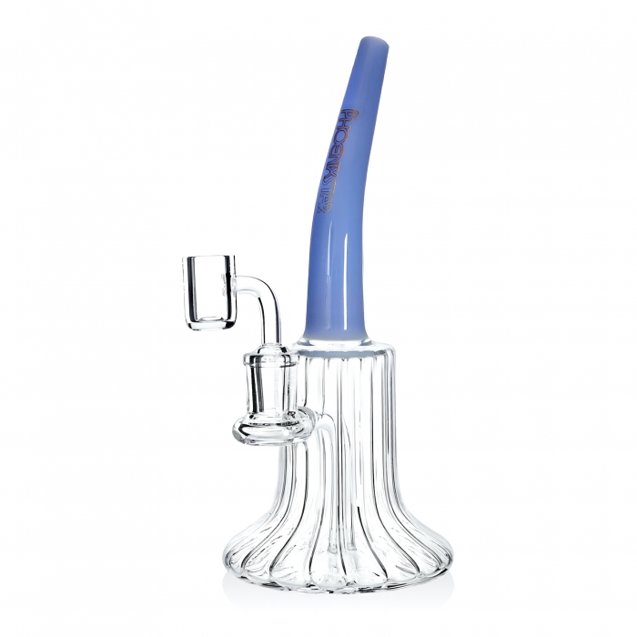 Phoenix Star Glass Ribbed Dab Rig with Quartz Banger 22cm Blue
