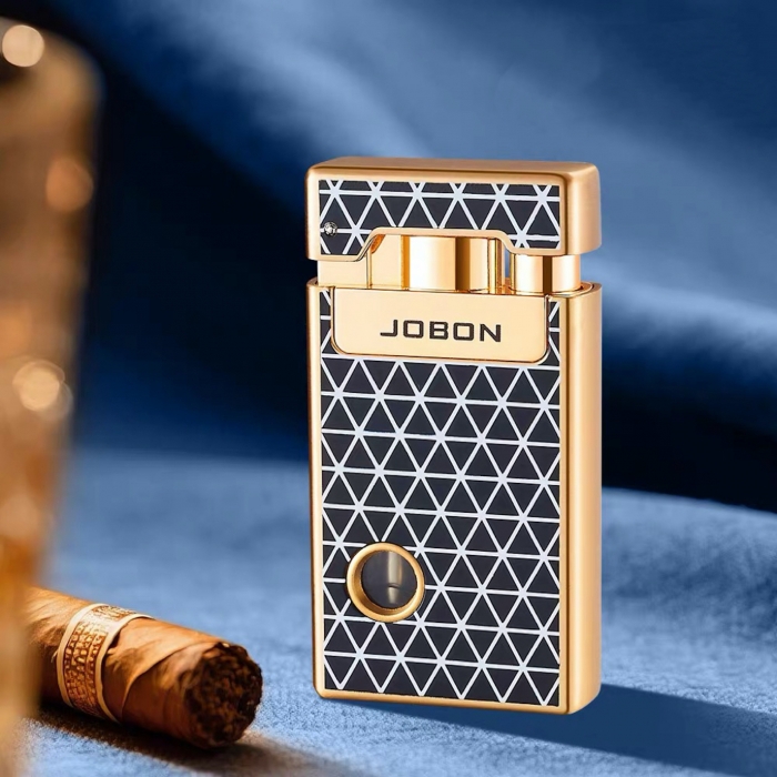 Jobon Dual Flame Butane Transparent Tank Jet Lighter Geometric Gold