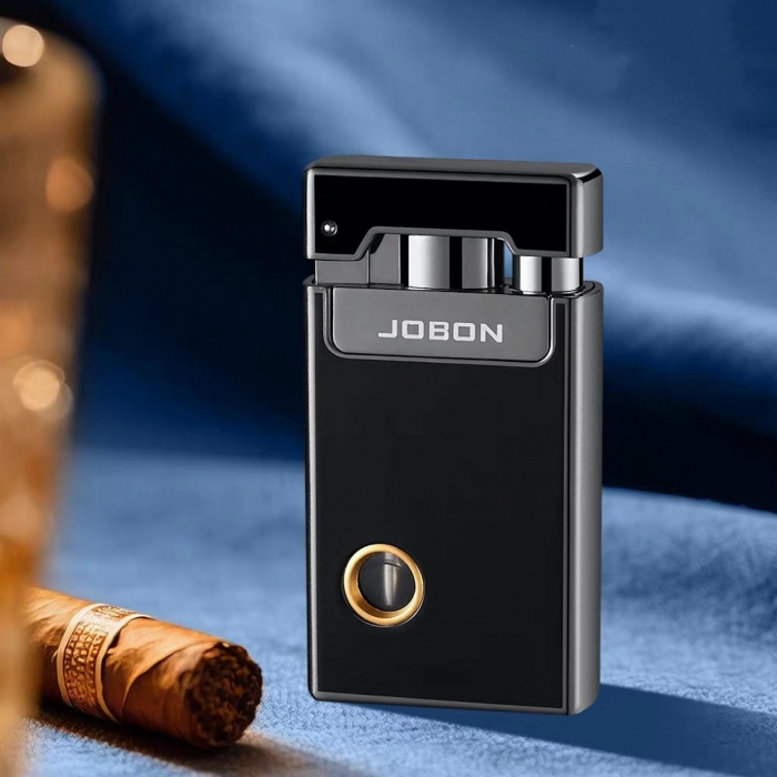 Jobon Dual Flame Butane Transparent Tank Jet Lighter Glossy Black