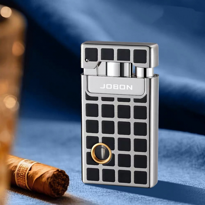 Jobon Dual Flame Butane Transparent Tank Jet Lighter Grid Black