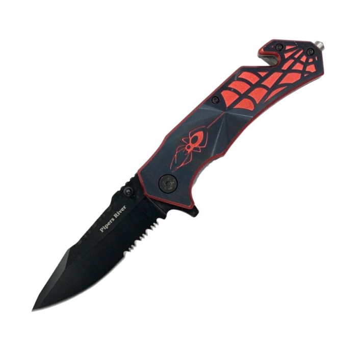Pipers River Spider Folder Black Steel Blade Knife PR553BR 11cm