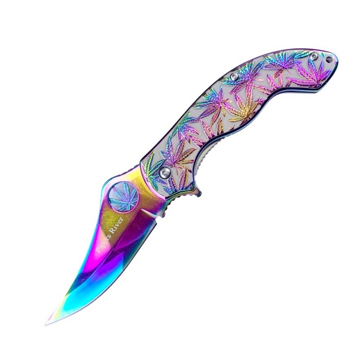 Pipers River Rainbow Leaf Steel Blade Folding Knife PR1172RB 11cm