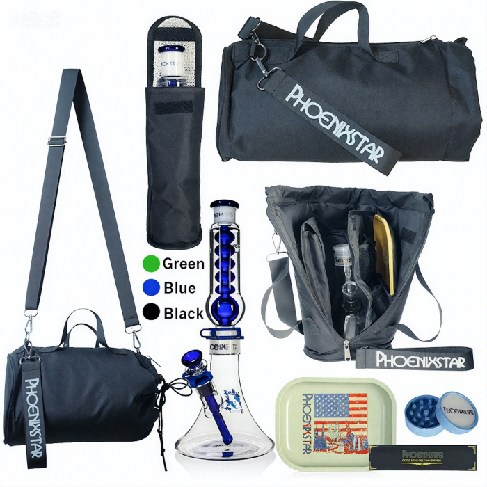 Phoenix Star Complete Perc 33cm Bong Travel Kit With Carry Bag Blue