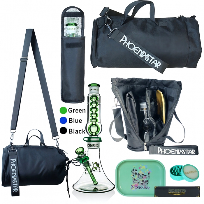 Phoenix Star Complete Perc 33cm Bong Travel Kit With Carry Bag Green