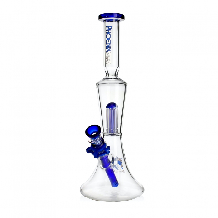 Phoenix Star Percolator Bong with 8 Tree Arms Perc 34cm Blue
