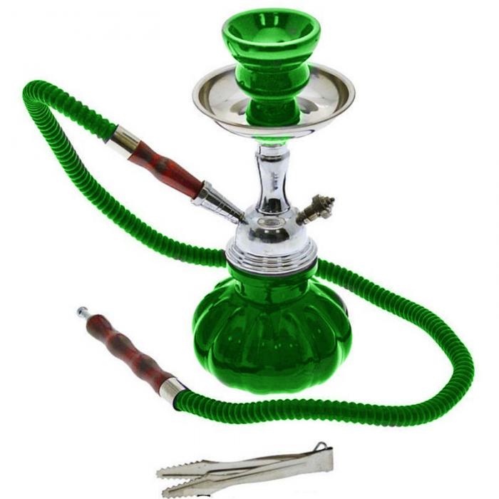 Metal Stem Pumpkin Glass Hookah 25cm Green