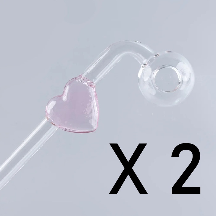 Twin Pack Pink Love Heart Sweet Puff Glass Pipe 14cm