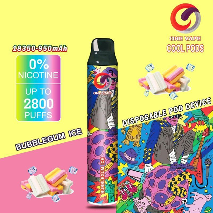 One Vape Disposable Cool Pods Vaper 2800 Puffs Bubblegum Ice