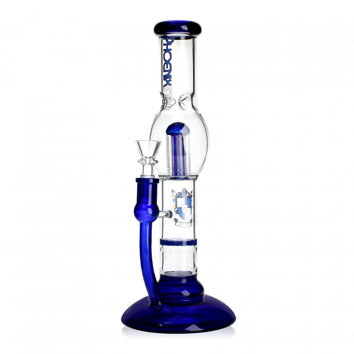 Phoenix Star Triple Perc Glass Bong 30cm Blue